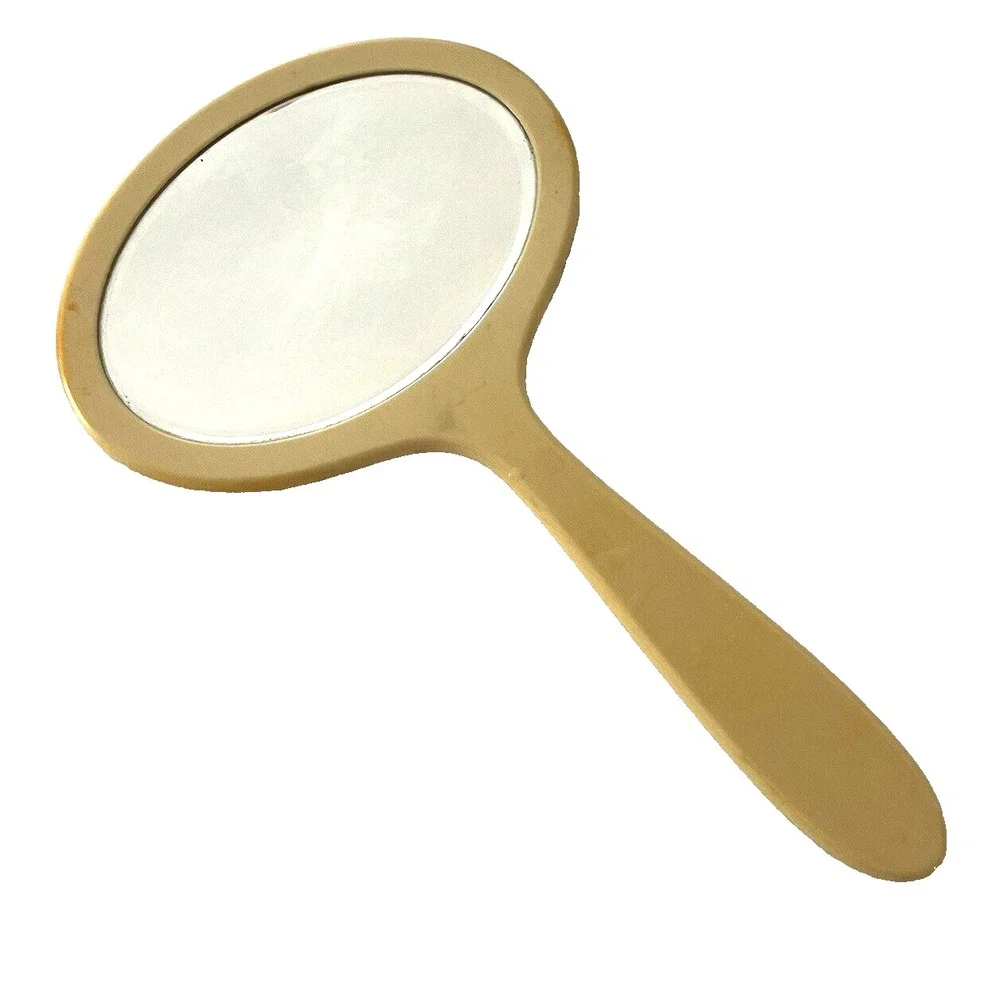 Antique Art Deco Ivorine Big Hand Mirror Celluloid Dresser Accessory Woman Retro